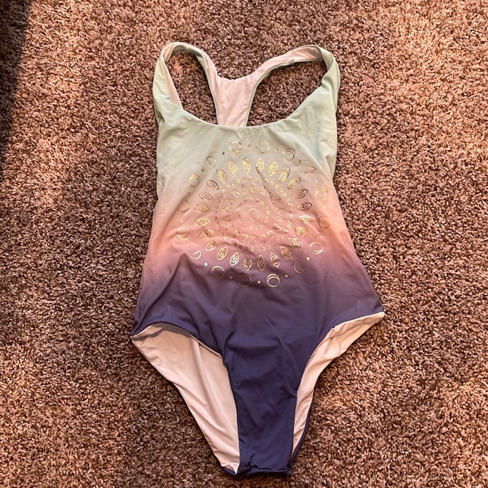 NWOT Spiritual Gangster racerback swimsuit, one piece. Ombré, pink, purple, blue